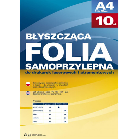 FOLIA SAMOPRZYLEPNA A4 DO DRUKAREK LASEROWYCH ARGO 50 MIC 434010 OP-10SZT