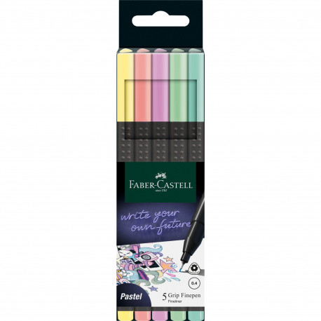 CIENKOPISY GRIP 5 KOL. PASTELOWYCH W ETUI FABER-CASTELL