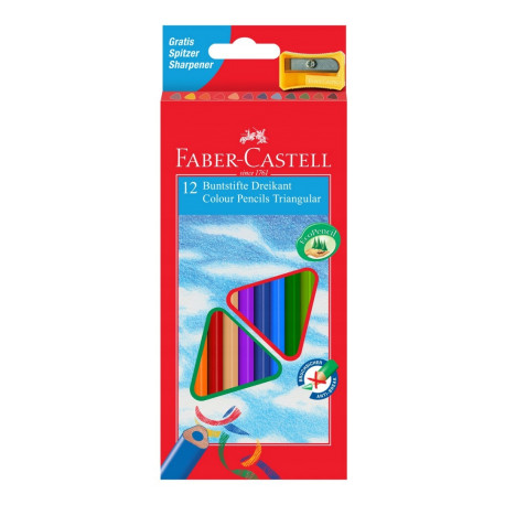 KREDKI TRÓJKĄTNE ECO COLOUR 12KOL FABER CASTELL + TEMPERÓWKA