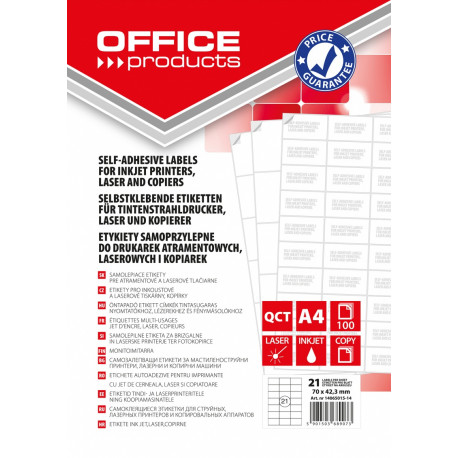 Etykiety samoprzylepne białe OFFICE PRODUCTS, 70X42,3mm, 100arkuszy