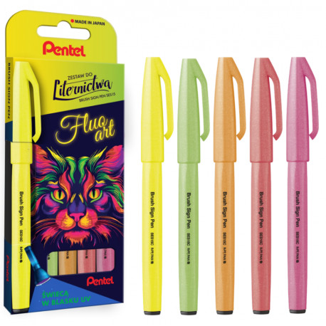 Pisak Fluo BRUSH SIGN 5 sztuk SES15C Pentel