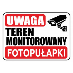 Tabliczka informacyjna A5 TEREN MONITOROWANY - FOTOPUŁAPKI PCV