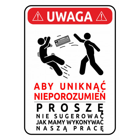 Tabliczka A5 UWAGA - ABY UNIKAĆ NIEPOROZUMIEŃ PCV