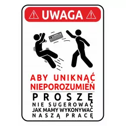 Tabliczka UWAGA - ABY UNIKAĆ NIEPOROZUMIEŃ A3 PCV