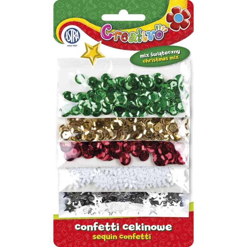 CONFETTI CEKINOWE KÓŁKA NA BLISTRZE ŚWIĄTECZNE 5 WZORÓW 100G