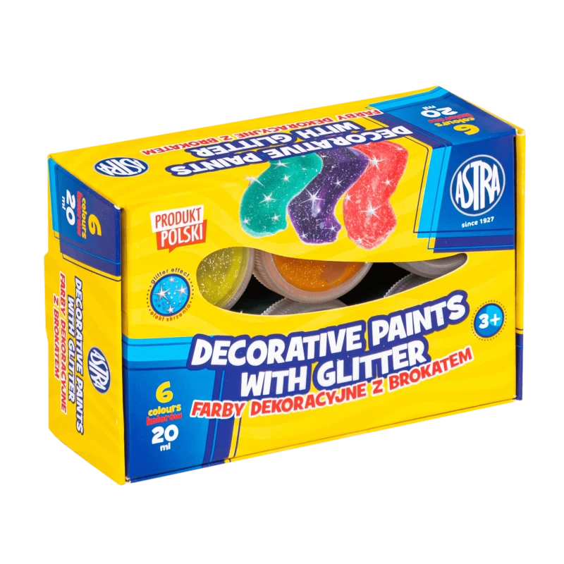 FARBY PLAKATOWE 6 KOLORÓW 20ML Z BROKATEM ASTRA