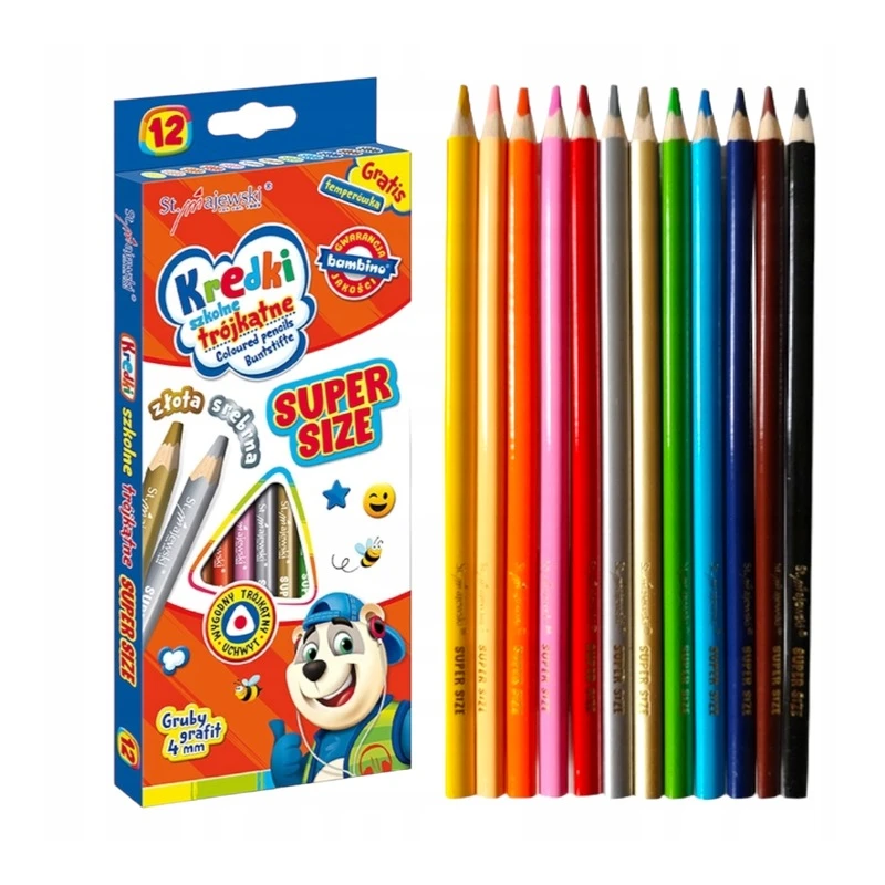 KREDKI SZKOLNE TRÓJKĄTNE SUPER SIZE 12 kol + TEMP. STANDARD