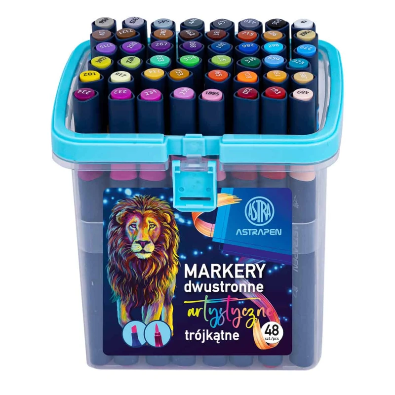 MARKERY ARTYSTYCZNE TRÓJKĄTNE DWUSTRONNE ASTRAPEN 48 KOLORÓW PĘDZELKOWA I ŚCIĘTA KOŃCÓWKA