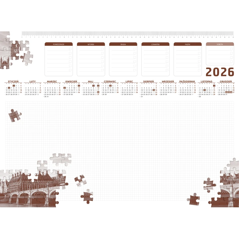 KALENDARZ PODKŁADOWY A2/52K Z LISTWĄ WZÓR A BIUWAR 42x59