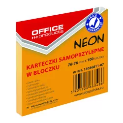 KARTECZKI SAMOPRZYLEPNE 76X76 100K NEON OFFICE POMARAŃCZOWY