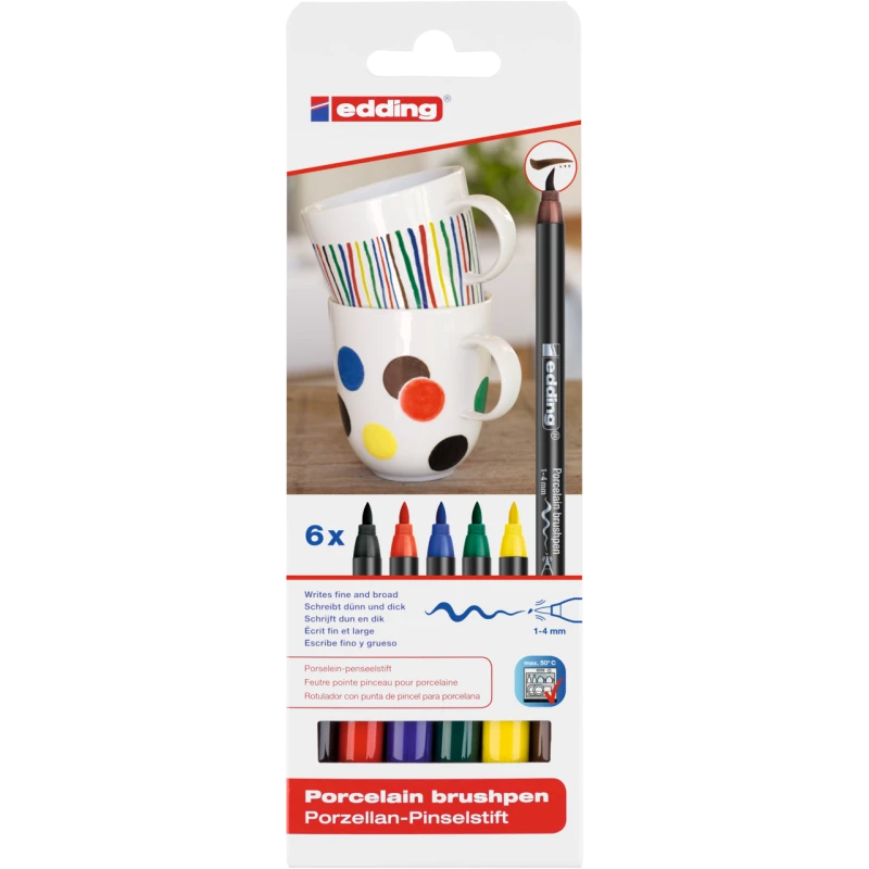 PISAKI EDDING DO POW. CERAMICZNYCH 1-4MM Z KOŃCÓWKĄ PĘDZELKOWĄ 6KOL FAMILY AMEX