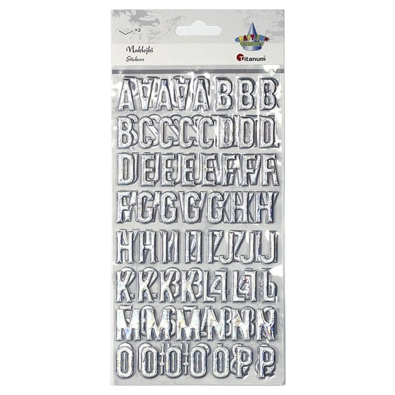 NAKLEJKI WYPUKŁE ALFABET I CYFRY SREBRNE 123SZT