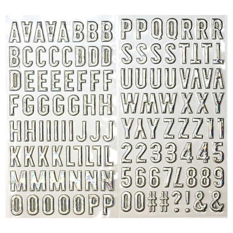 NAKLEJKI WYPUKŁE ALFABET I CYFRY SREBRNE 123SZT