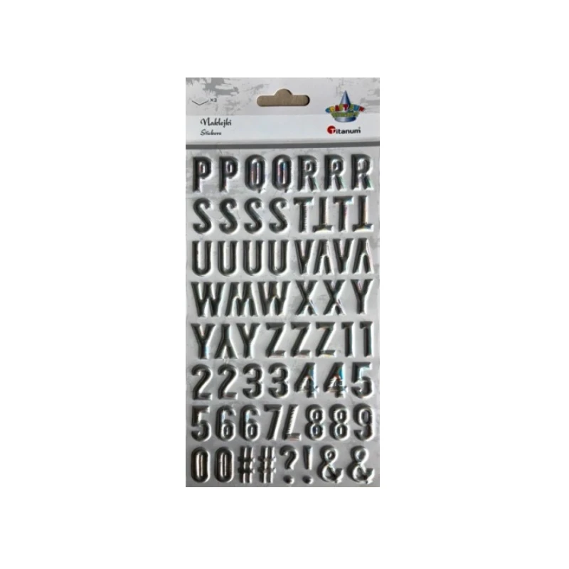 NAKLEJKI WYPUKŁE ALFABET I CYFRY SREBRNE 123SZT