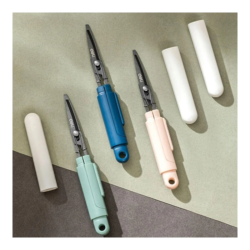 Kompaktowe nożyczki i w bezpiecznym etui, Deli EZ508, Linfini,, zielone