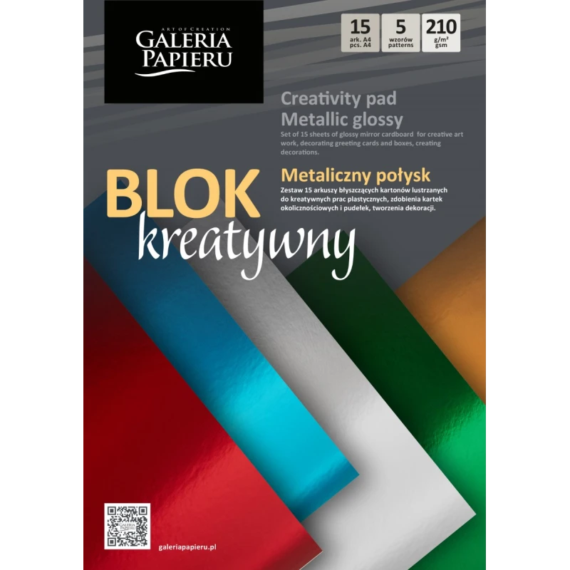 BLOK A4 MIX KARTONÓW LUSTRZANYCH METALICZNY POŁYSK 15 ARKUSZY 210G/M2