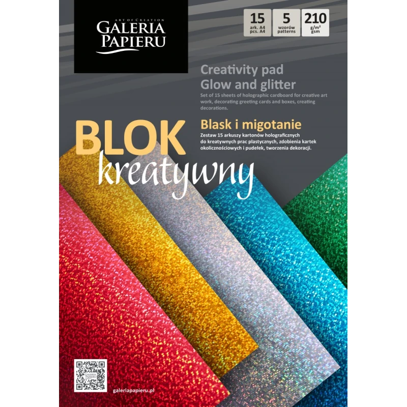BLOK A4 MIX KARTONÓW HOLOGRAFICZNYCH BLASK I MIGOTANIE 15 ARKUSZY 210G/M2