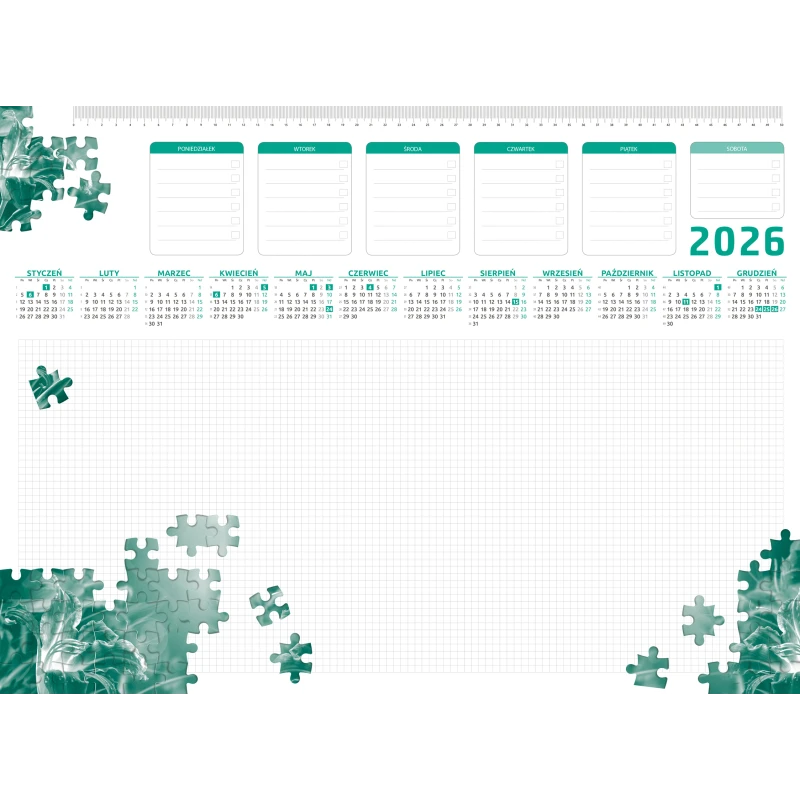 KALENDARZ PODKŁADOWY A2/52K Z LISTWĄ WZÓR B BIUWAR 42x59