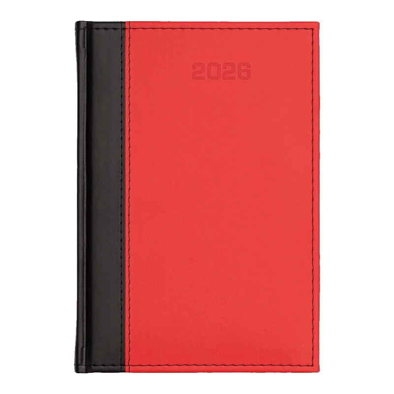 KALENDARZ A5D DZIENNY PROSTE PIONOWE VIVELLA CZARNY + VELLUTINO CZERWONY F970