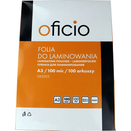 Folia laminacyjna do laminowania A3 100 mic Oficio