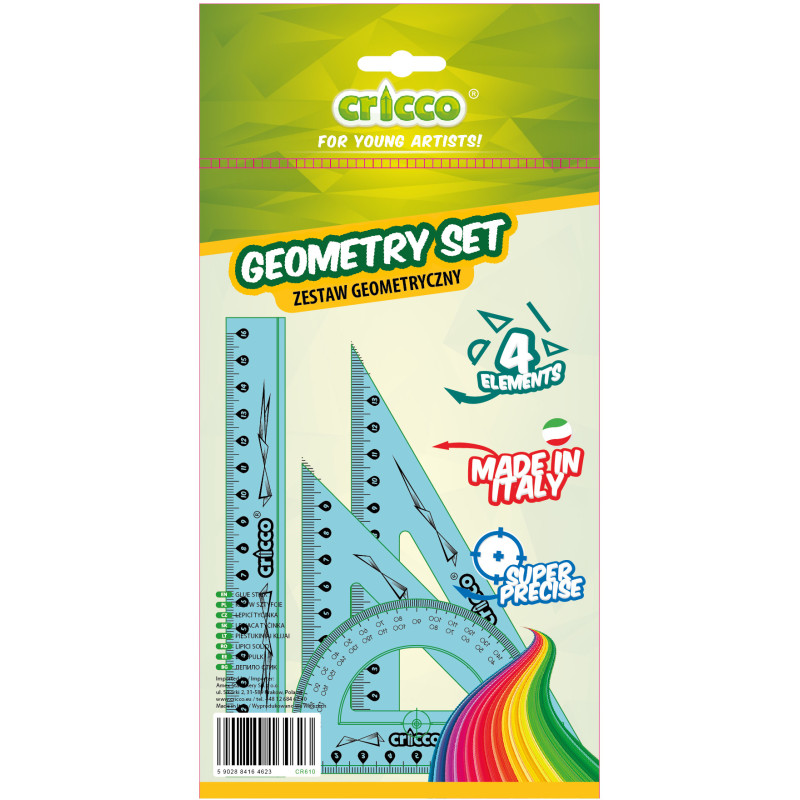 ZESTAW GEOMETRYCZNY CRICCO 4-ELEM.Z LIN. 16cm ETUI CR610