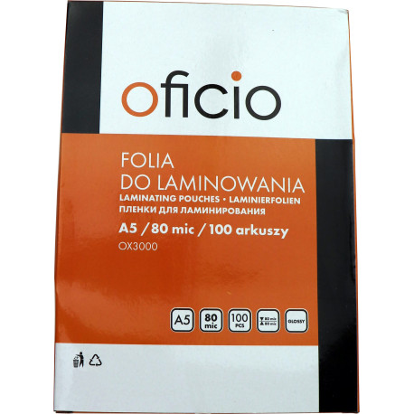 Folia laminacyjna do laminowania A5 80 mic Oficio