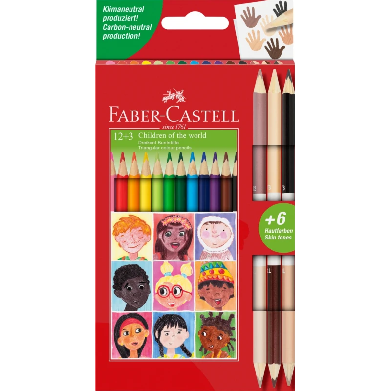 KREDKI TRÓJKĄTNE 12KOL  FABER CASTELL CHILDREN OF THE WORLD +3KREDKI DWUSTRONNE