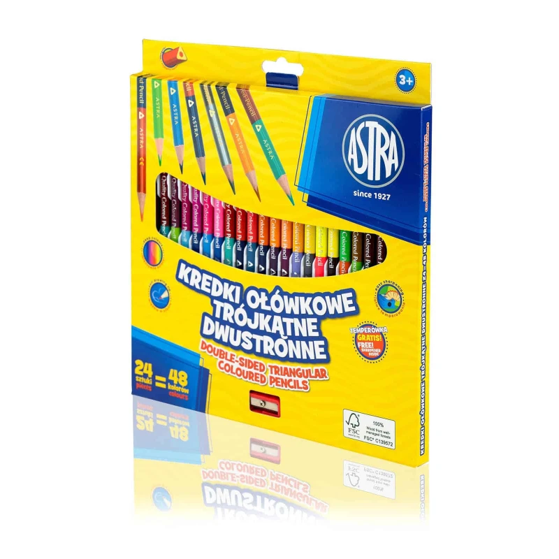 KREDKI OŁÓWKOWE TRÓJKĄTNE DWUSTRONNE 24 SZT. 48 KOLORÓW ASTRA