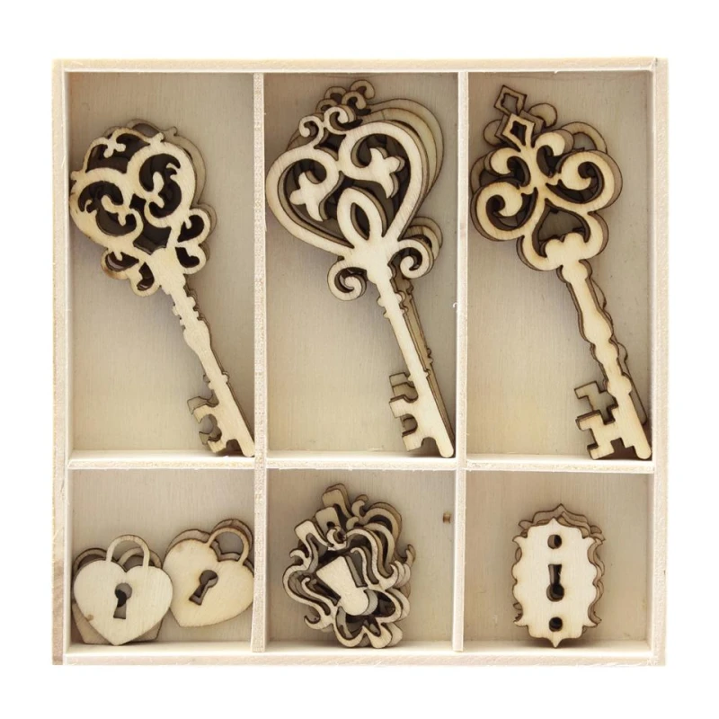 OZDOBY DREWNIANE PUDEŁKO KLUCZE OP30 SZT. - PÓŁPRODUKT DEKORACYJNY