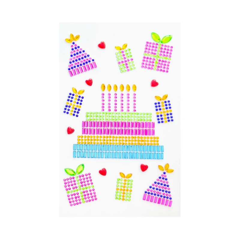 KRYSZTAŁKI SAMOPRZYLEPNE URODZINOWY TORT - PÓŁPRODUKT DEKORACYJNY