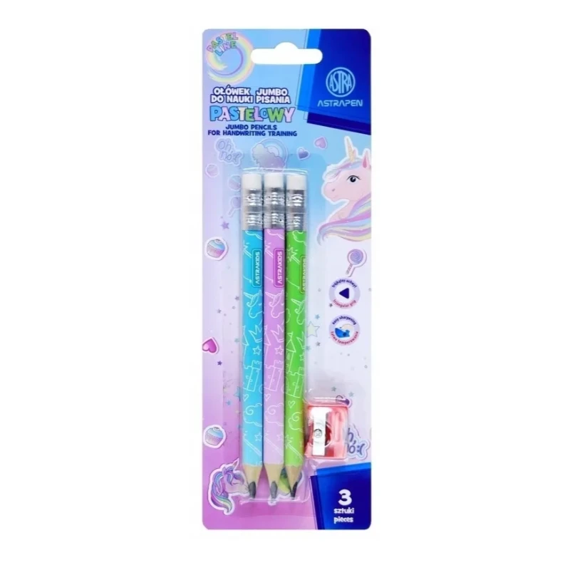 Ołówki grafitowe trójkątne HB Jumbo  ASTRAKIDS UNICORN+ temperówka 206023902