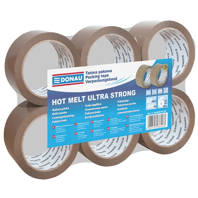 TAŚMA PAKOWA DONAU HOT-MELT 48MM, 66M, 50MIKR., BRĄZOWA