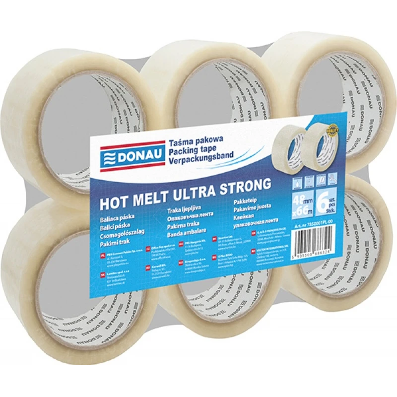 TAŚMA PAKOWA DONAU HOT-MELT 48MM, 66M, 50MIKR., TRANSPARENTNA