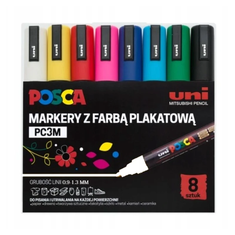 ZESTAW PC-3M ZESTAW MARKERÓW 8SZT POSCA + DŁUGOPIS ŚWIĄTECZNY