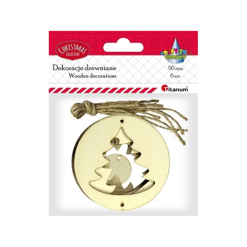 DEKORACJE DREWNIANA  bombka z wyciętą choinką w środku TITANUM
