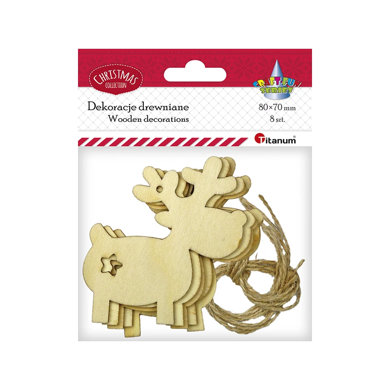 RENIFERY DREWNIANY  8X7CM + SZNUREK TITANUM