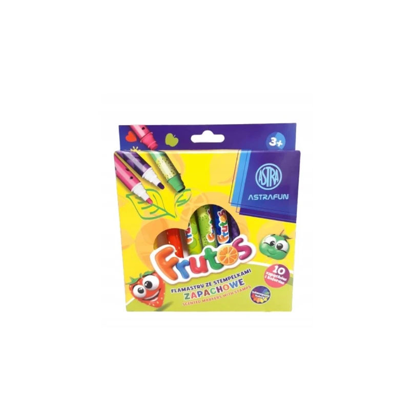 FLAMASTRY OKRĄGŁE ZAPACHOWE ZE STEMPELKAMI ASTRAFUN FRUTOS 10KOLORÓW