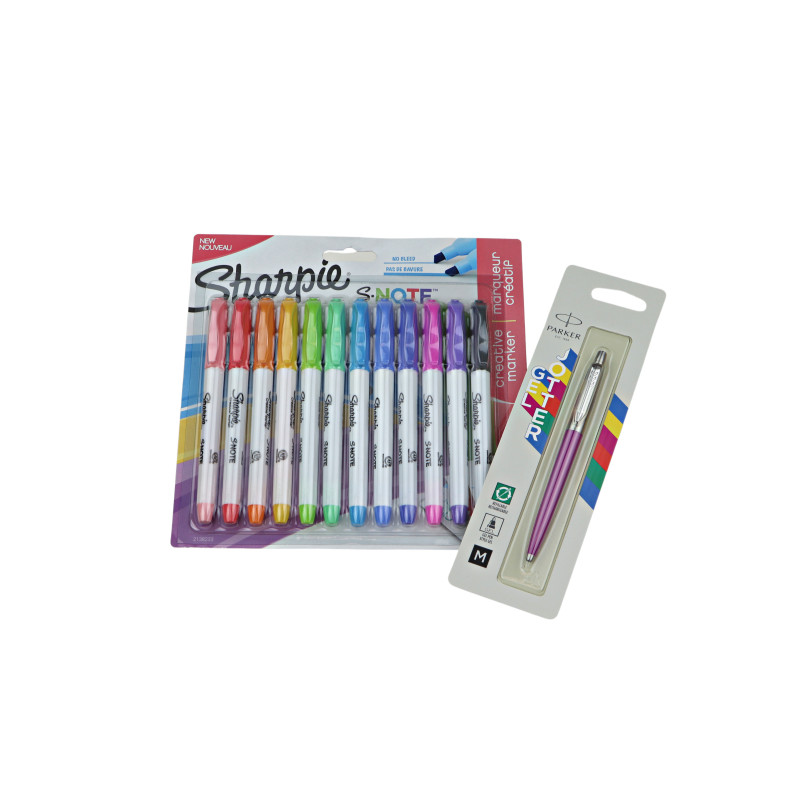 ZAKREŚLACZ SHARPIE S-NOTE 12 SZT. + DŁUGOPIS PARKER JOTTER MAGENTA