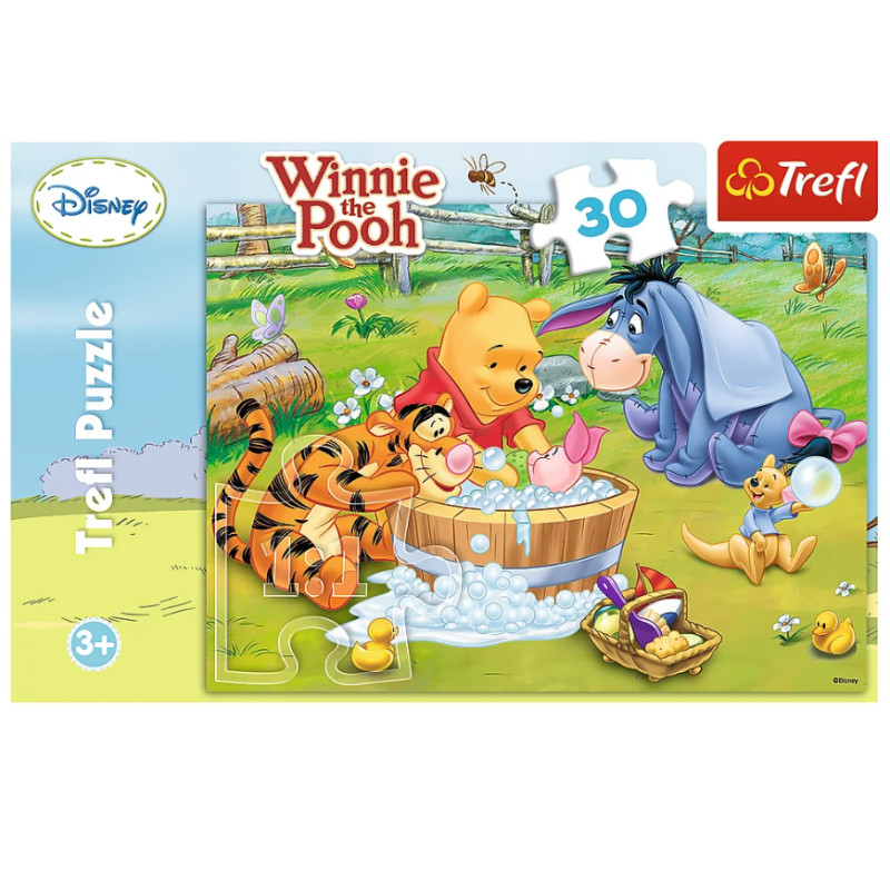 PUZZLE MIŚ KUBUŚ PUCHATEK KĄPIEL PROSIACZKA 30el TREFL 27cm