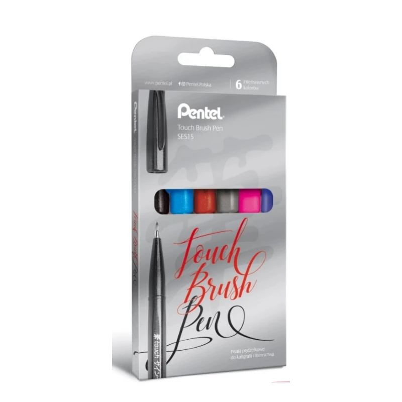 PISAK PĘDZELKOWE TOUCH BRUSH PEN KPL 6 SES15 PENTEL
