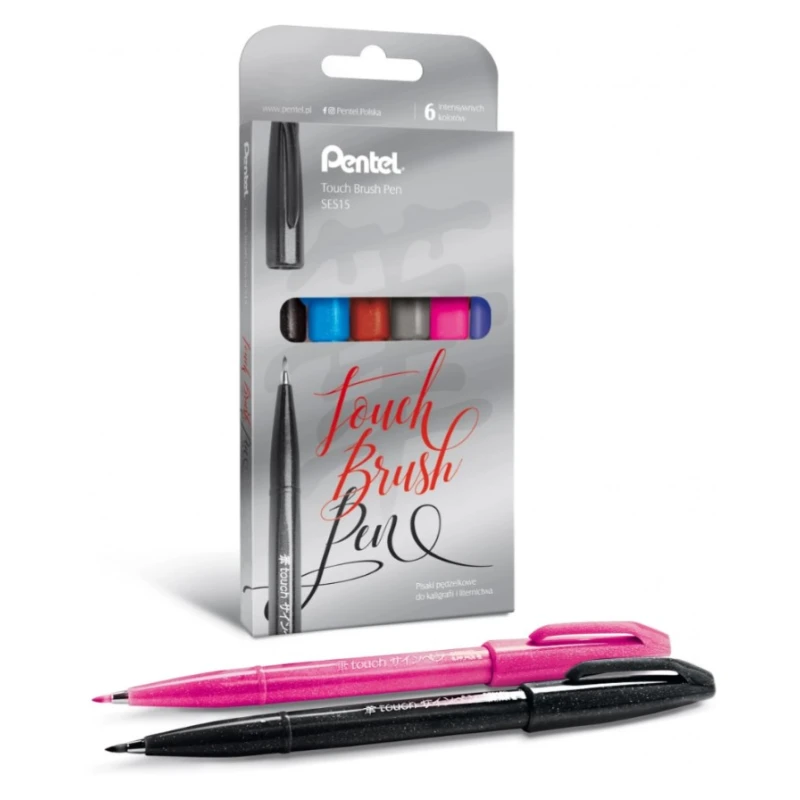 PISAK PĘDZELKOWE TOUCH BRUSH PEN KPL 6 SES15 PENTEL