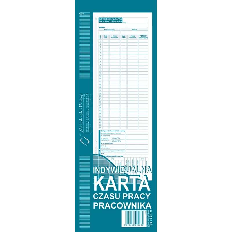 INDYWIDUALNA KARTA CZASU PRACY PRACOWNIKA 531-0 MiP