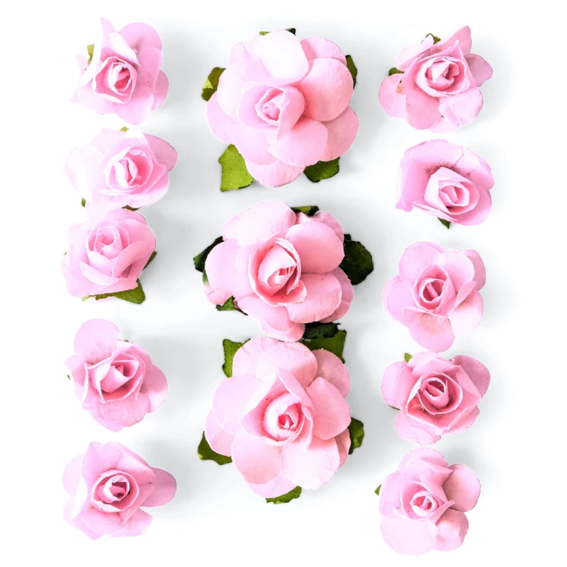 KWIATY SAMOPRZYLEPNE PAPIEROWE RÓŻE 13SZT/OP JASNORÓŻOWY scrapbooking