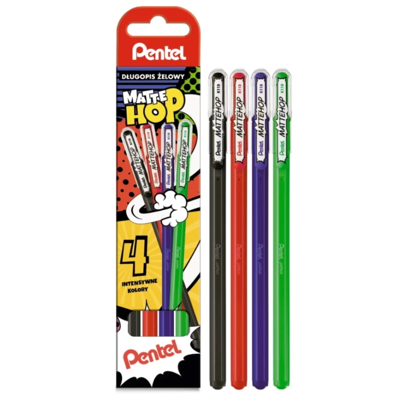 ZESTAW DŁUGOPISÓW ŻELOWYCH MATTEHOP 1,0 MM 4SZT KPL ABCD PENTEL