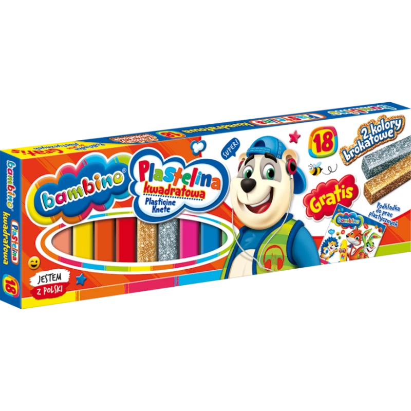 PLASTELINA KWADRATOWA 18 KOL STANDARD BAMBINO