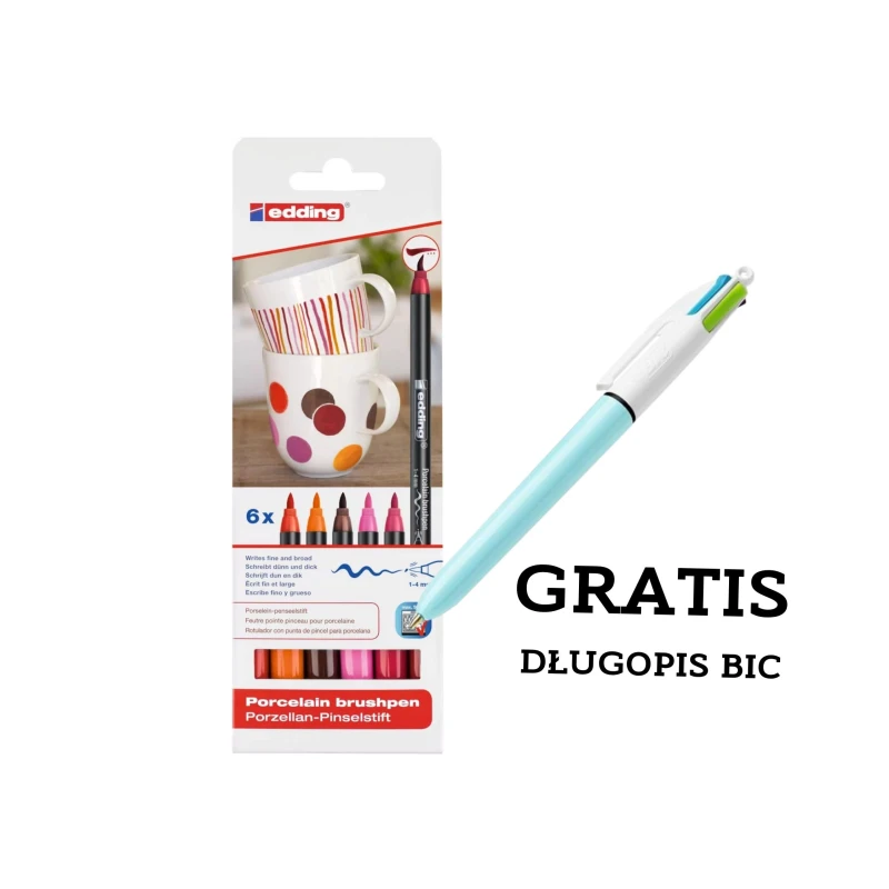 PISAKI EDDING DO POW. CERAMICZNYCH 6KOL CIEPŁYCH + GRATIS DŁUGOPIS BIC