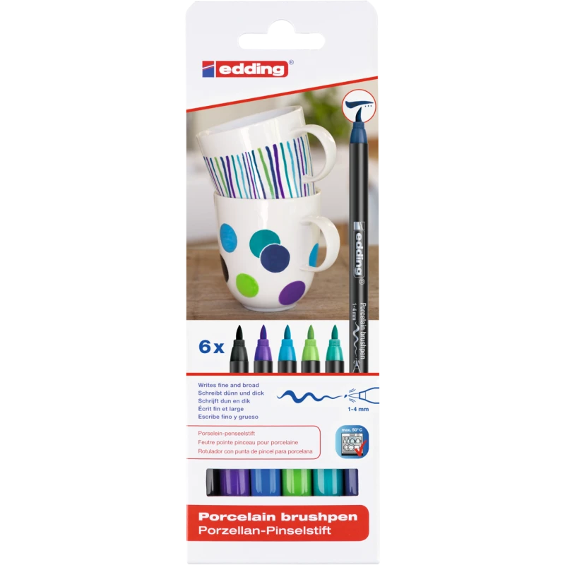 PISAKI EDDING DO POW. CERAMICZNYCH 6KOL ZIMNYCH + GRATIS DŁUGOPIS 4 KOLORY
