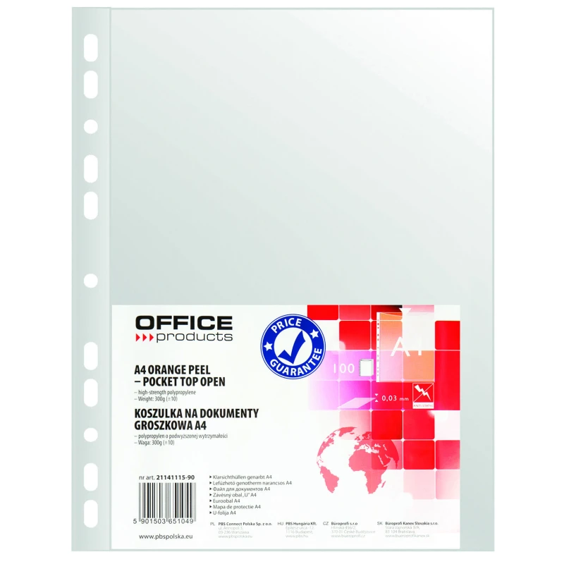 Koszulki na dokumenty OFFICE PRODUCTS, PP, A4, groszkowe, 100szt.21141155-90