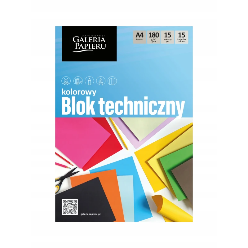 Blok techniczny A4 kolorowy, 15 arkuszy 180 g/m2
258091