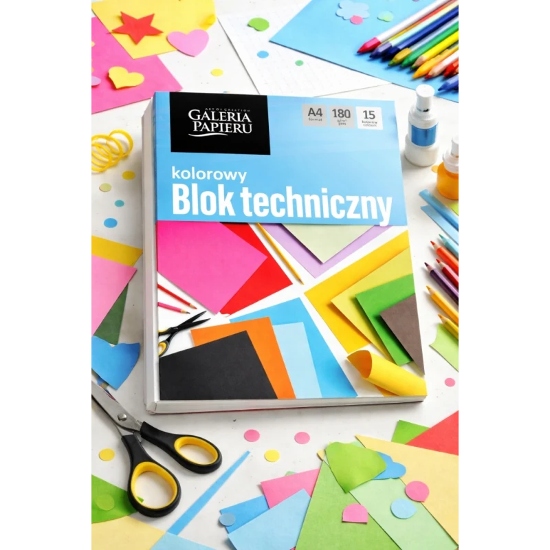 Blok techniczny A4 kolorowy, 15 arkuszy 180 g/m2
258091